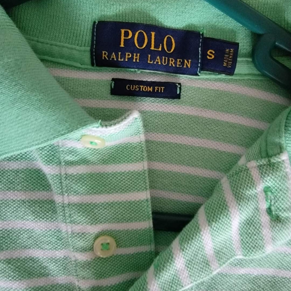 Green and white Striped polo shirt